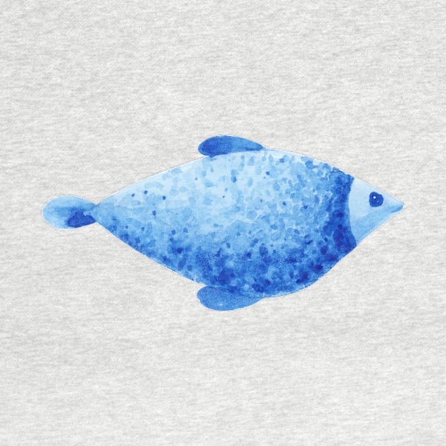 Blue watercolor fish by shoko